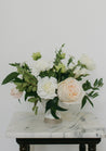 Small Haven centerpiece on gray marble table against white wall; centerpieces for wedding or elopement